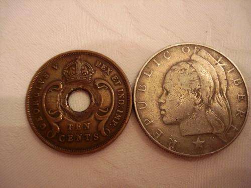 1927  East African 10c + Republic of Liberia 1 dollar