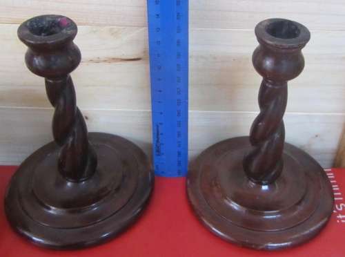 Set of Small Stinkwood Candlesticks - J van Reenen
