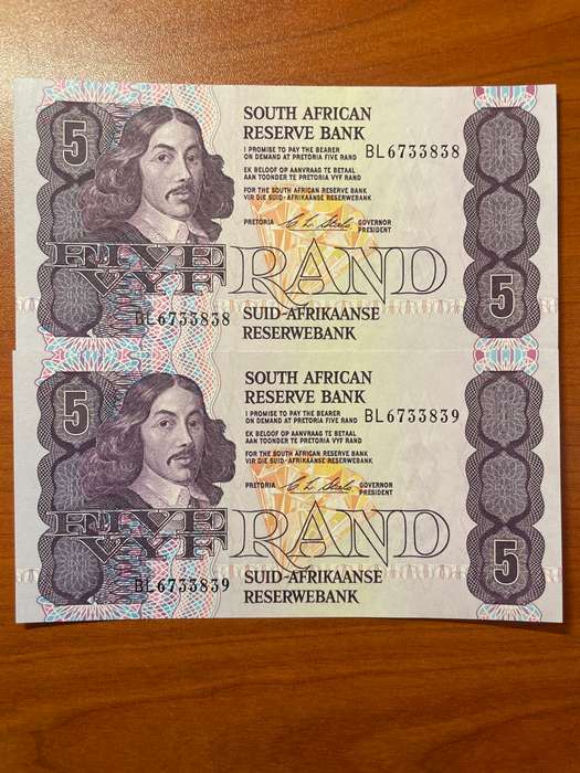 De Kock R5 uncirculated  condition consecutive  notes