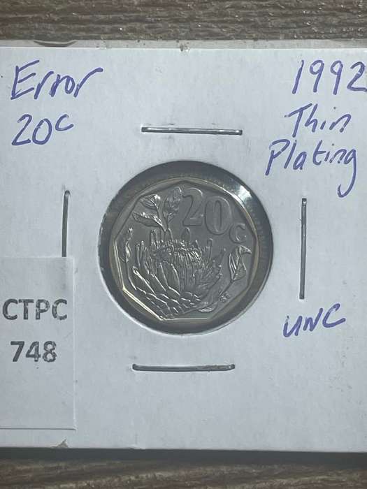 1992 *** Error 20c *** thin plating, collectable in unc