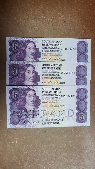 RSA 5 Rand early 1990's(C Stals 1st Issue) - 3 in Sequence - aUNC condition