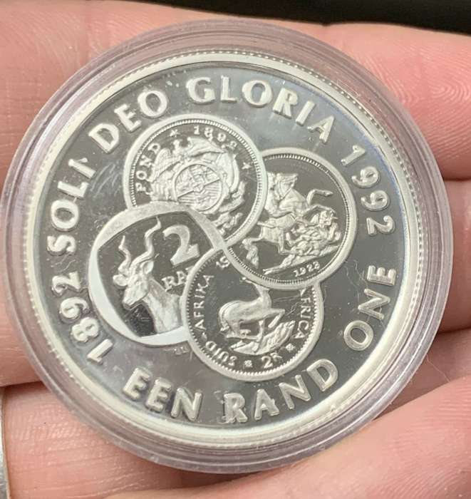RSA 1 Rand 1992 Proof silver coin - 100yrs SA Mint
