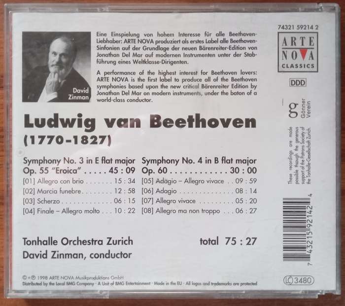 Beethoven: Symphonies Nos. 3 & 4 (Zinman)