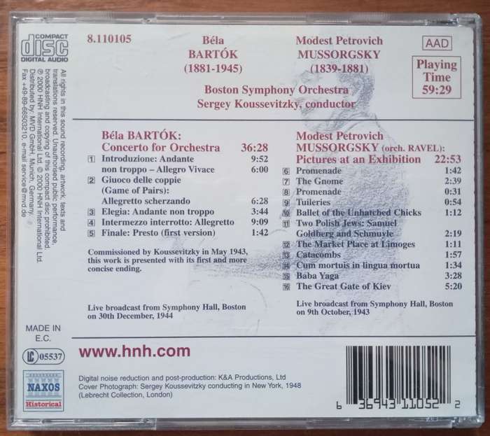 Bartok: Concerto for Orchestra, Mussorgsky: Pictures at an Exhibition (Koussevitzky)