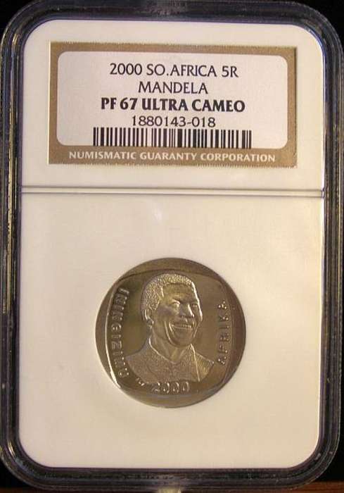 "Reduced" 2000 Mandela R 5.00 Proof 67 Ultra Cameo, graded by NGC