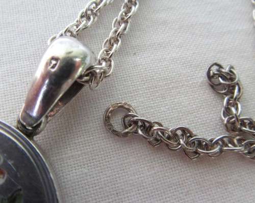 DELIGHTFUL 1879 VICTORIAN HM SILVER LOCKET WITH 52 CM SILVER CHAIN~HAND PAINTED DESIGN