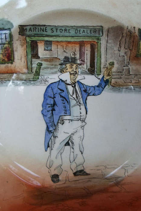 RARE 1920'S "WHITE DICKENS" WAVY EDGE CAKE PLATE~HARD TO FIND CHARACTER CAP'N CUTTLE