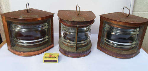 3 VINTAGE COPPER BRASS PORT, STARBOARD AND DOUBLE SHIPS LAMPS~CONVERTED