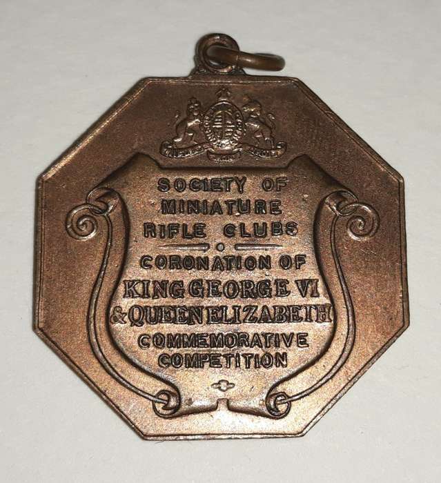 Vintage 1937 Society of Miniature Rifle Clubs Coronation of King George 7th Medallion