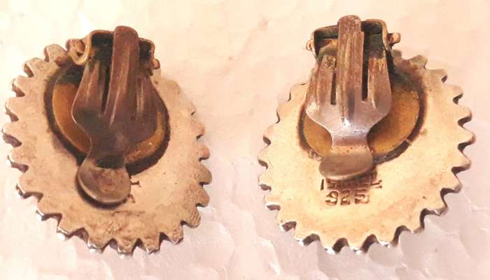 Vintage Sterling Silver Tigers Eye Clip On Earrings