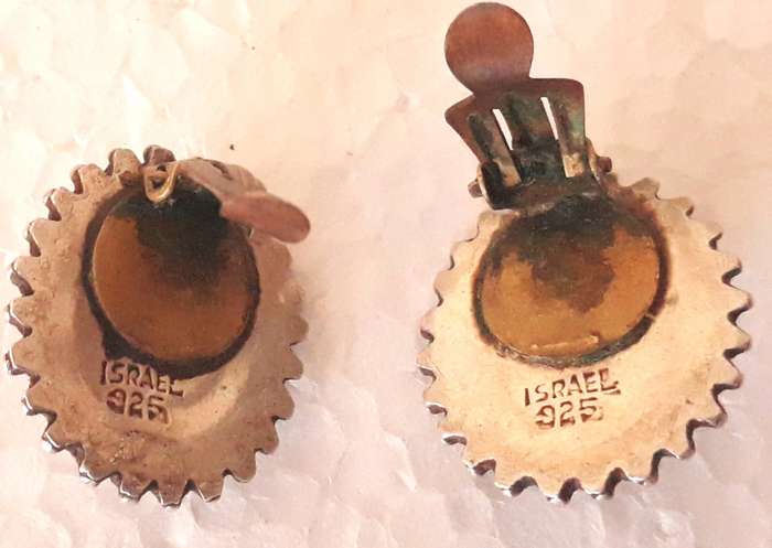Vintage Sterling Silver Tigers Eye Clip On Earrings