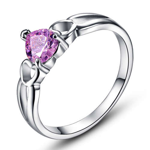 **BEAUTIFUL** PINK TOPAZ SOLITAIRE  HEART RING18K WHITE GOLD PLATED RING SIZE 7/17.3MM