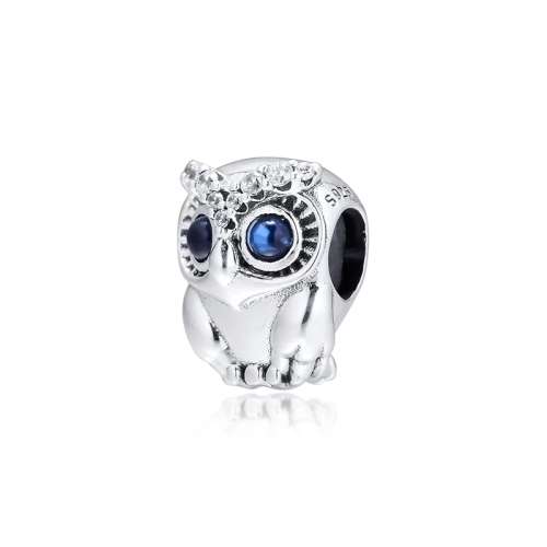 925 Sterling Silver Sparkly Owl Charm