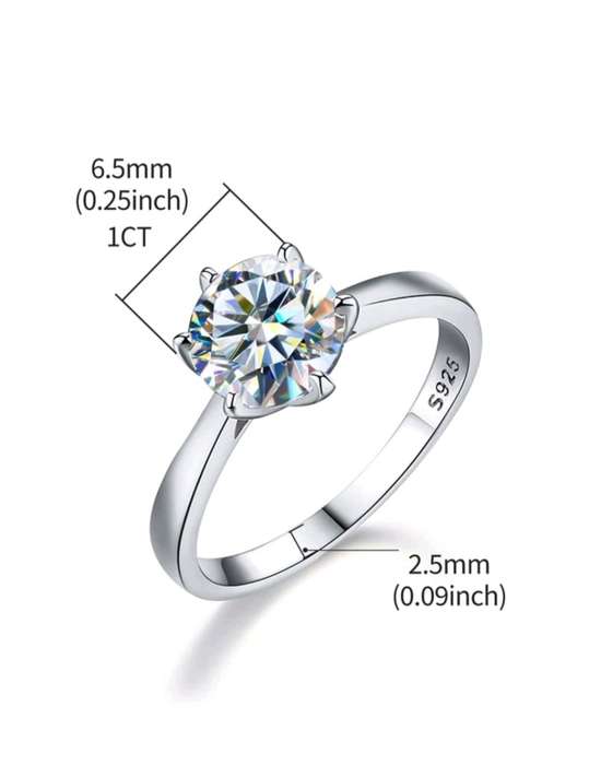 Sterling Silver S925 Solitire 6 Claw Ring