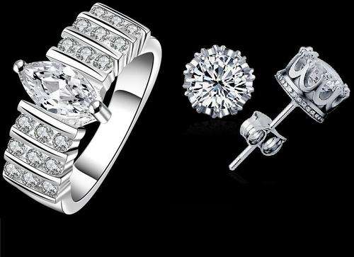 SILVER PLATED AUSTRIAN CRYSTAL RING AND EARRING SET