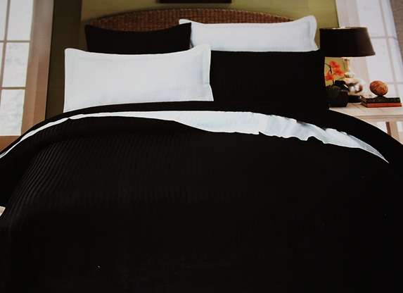 6 PCE - BLACK - 420 THREAD COUNT SATEEN STRIPE BED SHEET SET - FITTED SHEET - FLAT SHEET
