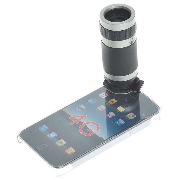 6x Zoom Telescope Lens with Crystal Back Case for iPhone 4