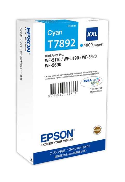 Genuine Epson T7892 XXL Cyan Ink Cartridge (Box Slightly Damaged)