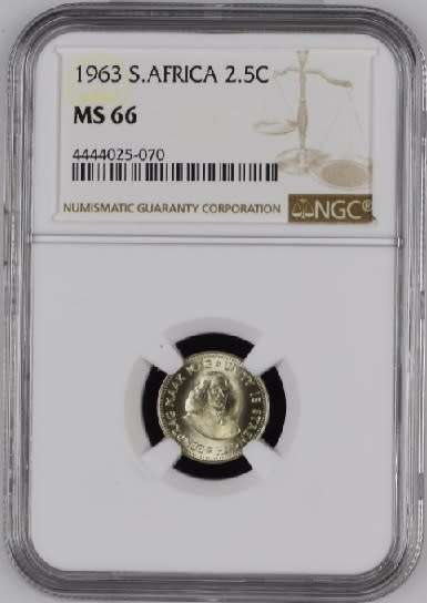 1963 RSA 2.5 cent (tickey) NGC MS66 - only 18 better