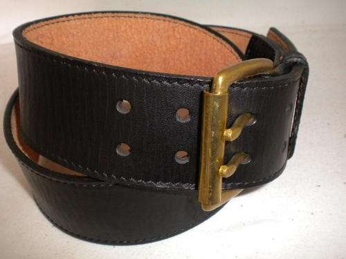 LEATHER BELT  Black (curve)(90CM) with Double Prong Solid Brass Buckle!