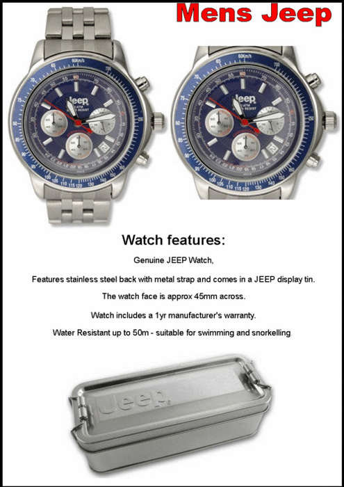 MENS JEEP WATCH 5 ATM Chronograph metal STRAP - Blue face - RRP 1995