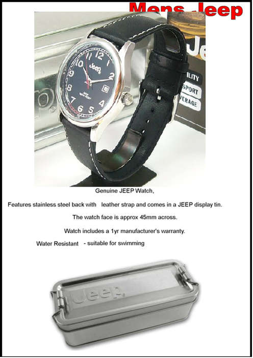 MENS JEEP WATCH CLASSIC LEATHER STRAP -  BLACK Face RRP 1395