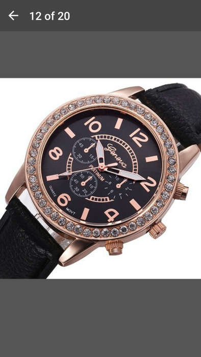 Ladies Geneva Rhinestone Big Dial Faux Leather Analog Wrist Watch - Gold