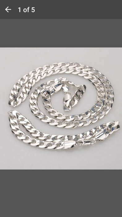 Men's 18K White Gold Filled Set - Curb Chain Necklace (23.6inch )+Bracelet (8.6inch)