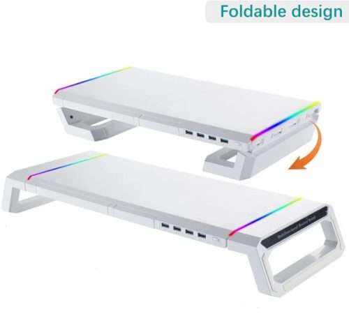 Monitor Riser Desk with LED Lights and Drawers