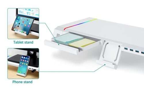 Monitor Riser Desk with LED Lights and Drawers