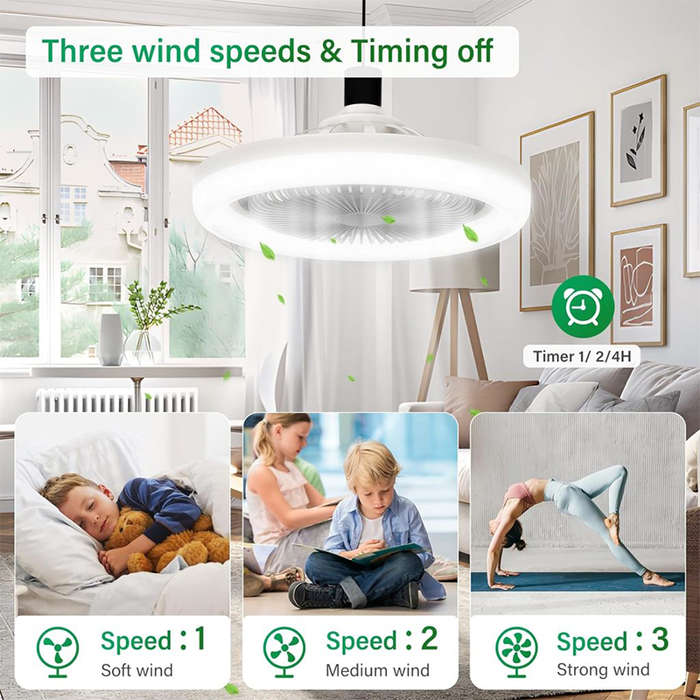 30W 360° Swivel Led Ceiling Light With Built-In Fan With 3 Speed Settings Remote Control Included
