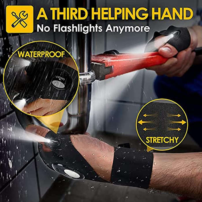 1 Pair (Left + Right Hand) Led Flashlight Gloves Hands-Free Fingerless Light Glove Auxiliary Repair