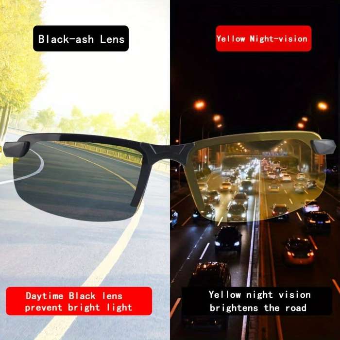 2Pcs Night Vision Glasses Outdoor Sports Half-Frame Sunglasses Driver Anti-Glare Goggles