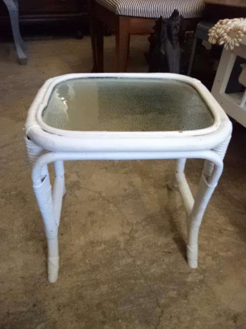 Small White Painted Cane Side Table