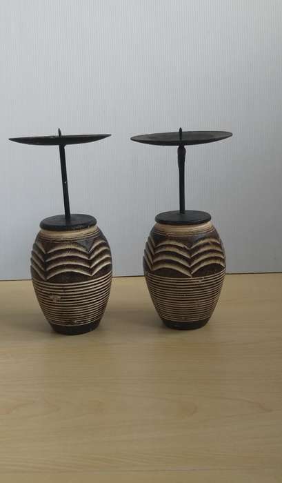 Set of 2 Wooden Candle Holders