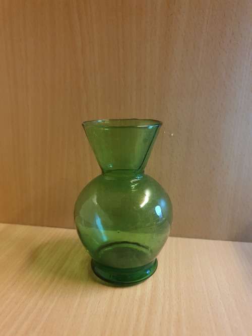 Small Green Glass Vase - height 11cm. width 7cm