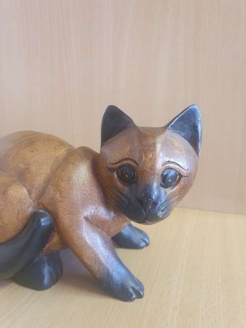 Wooden Cat Figurine - width 22cm. depth 19cm. height 14cm