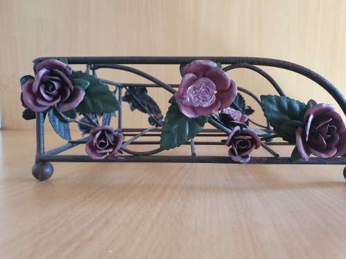 Metal Serviette Holder with Rose Detail (20cm x 20cm height 6cm)
