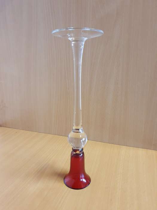 Tall Red & Clear Glass Candle Holder (30cm x 6cm)
