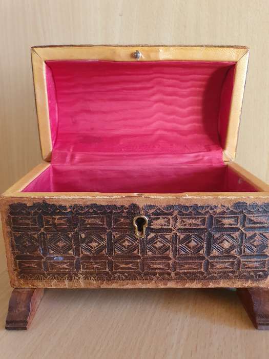 Vintage Genuine Leather Jewelry Box - Made in Spain