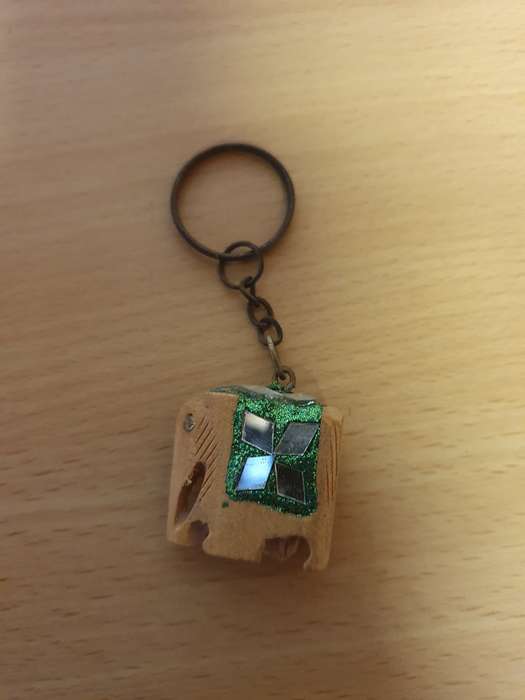 Small Wooden Elephant Figurine Keyring/Keychain