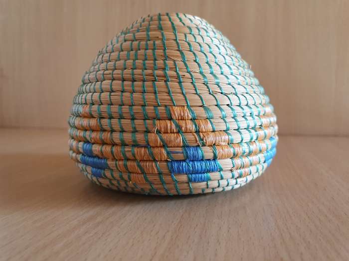 Small Round Lidded Storage Basket - height 10cm width 15cm