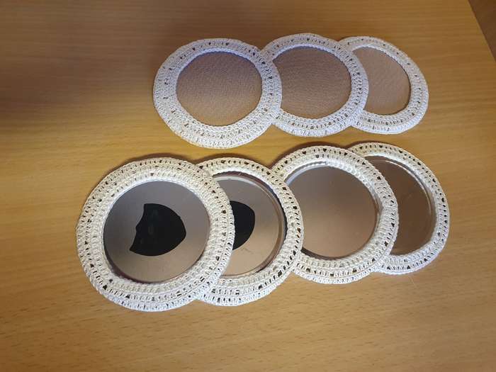 Set of 5 Crochet Doilie Covered Coasters - width 9cm