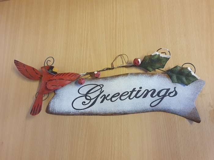 Metal `Greetings` Sign - 38cm x 12cm
