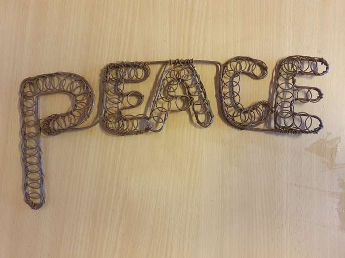 Rustic Metal `Peace` Sign - 34cm x 14cm