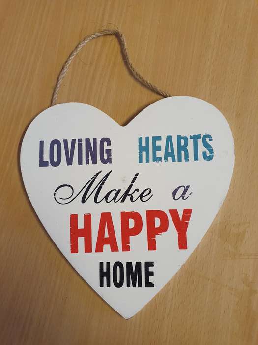Heart Shaped Sign - Loving Hearts Make a Happy Home  - 20cm x 20cm