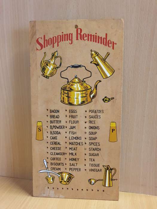 Vintage Wooden Wall Sign - Shopping Reminder - 30cm x 15cm