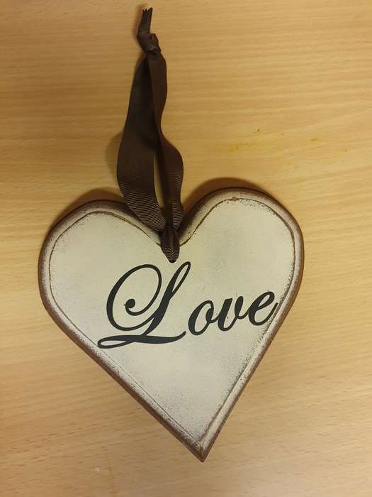 Wooden Heart Shaped `Love` Sign - 15cm x 15cm