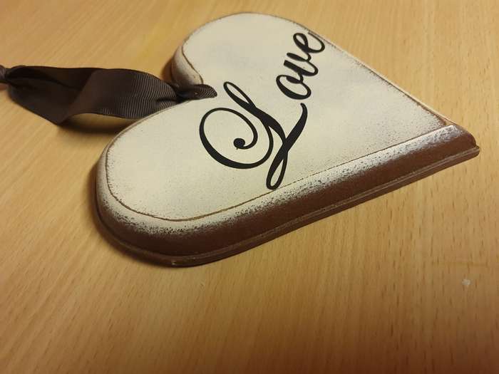 Wooden Heart Shaped `Love` Sign - 15cm x 15cm