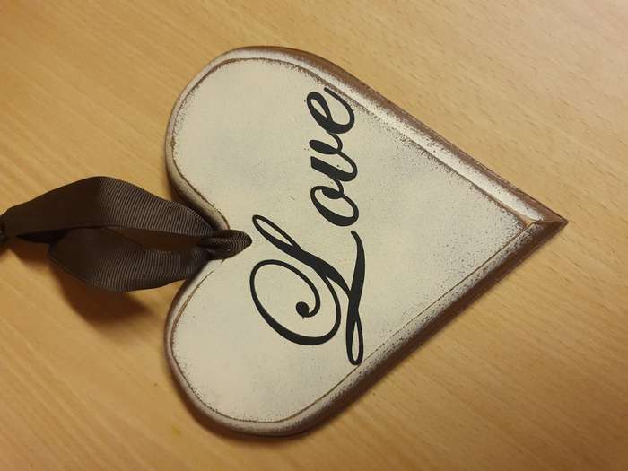 Wooden Heart Shaped `Love` Sign - 15cm x 15cm